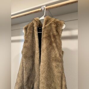 Zara faux fur zip vest in a taupe brown or camel color